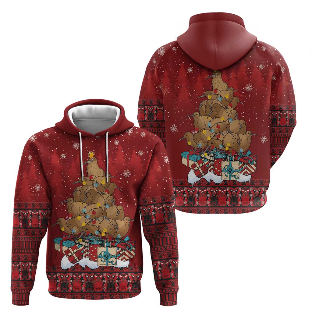 Funny Kiwi Bird Xmas Tree Zip Hoodie New Zealand Tribal Christmas Spirit - Polynesian Pride