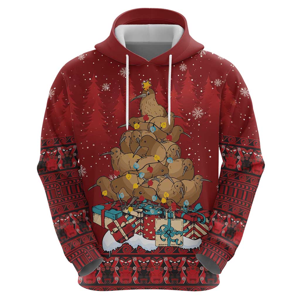 Funny Kiwi Bird Xmas Tree Zip Hoodie New Zealand Tribal Christmas Spirit - Polynesian Pride