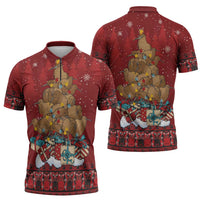 Funny Kiwi Bird Xmas Tree Zipper Polo Shirt New Zealand Tribal Christmas Spirit - Polynesian Pride