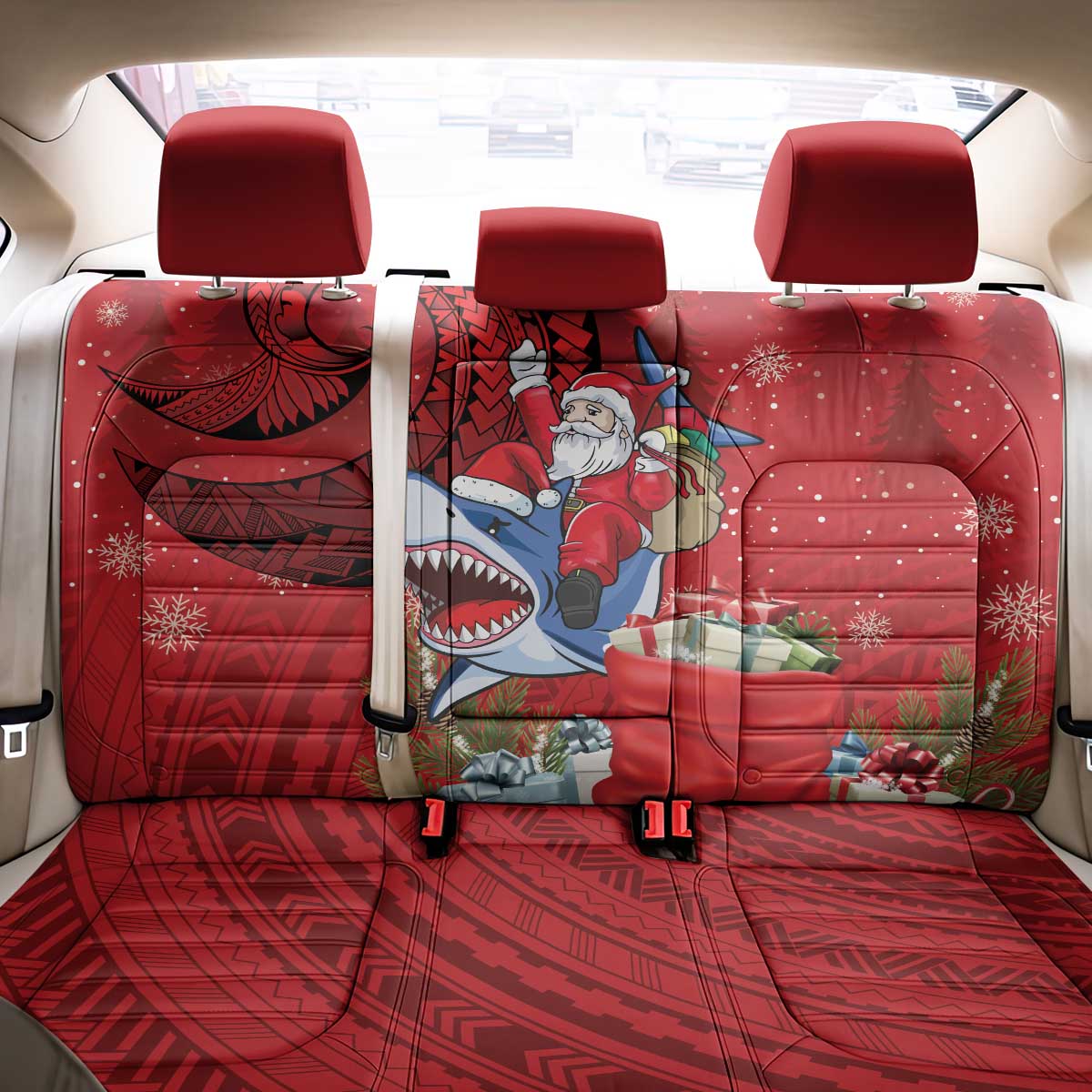 Funny Santa Riding Shark Back Car Seat Cover Polynesian Tribal Christmas Spirit - Polynesian Pride
