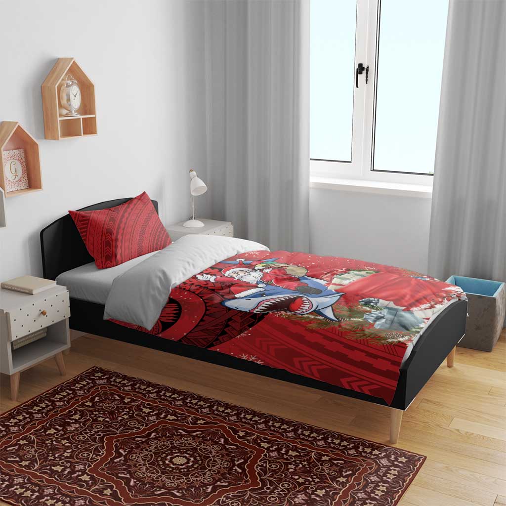 Funny Santa Riding Shark Bedding Set Polynesian Tribal Christmas Spirit LT9 - Polynesian Pride