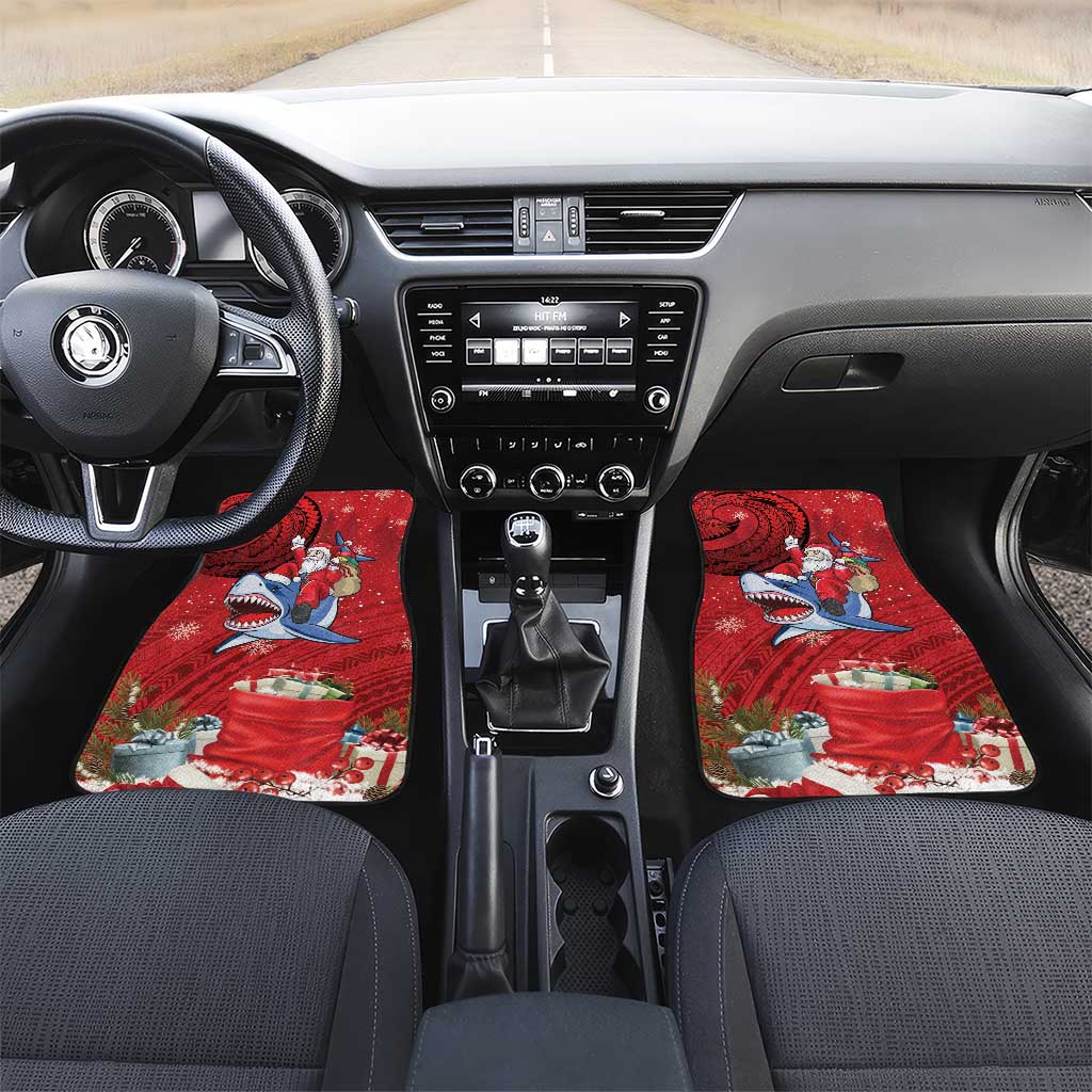 Funny Santa Riding Shark Car Mats Polynesian Tribal Christmas Spirit - Polynesian Pride