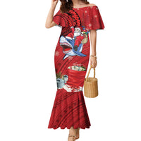Funny Santa Riding Shark Family Matching Mermaid Dress and Hawaiian Shirt Polynesian Tribal Christmas Spirit - Polynesian Pride