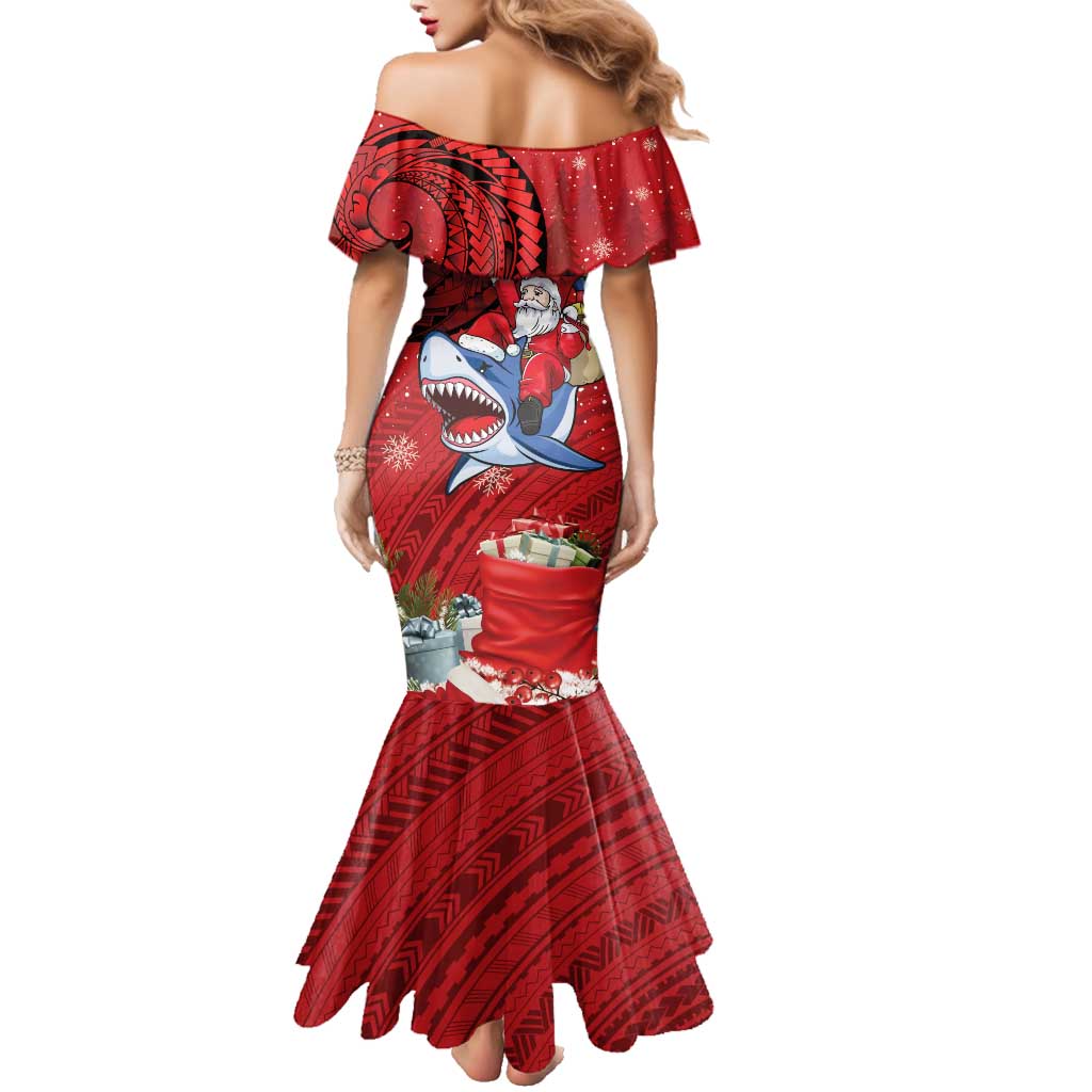 Funny Santa Riding Shark Family Matching Mermaid Dress and Hawaiian Shirt Polynesian Tribal Christmas Spirit - Polynesian Pride