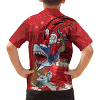 Funny Santa Riding Shark Family Matching Off The Shoulder Long Sleeve Dress and Hawaiian Shirt Polynesian Tribal Christmas Spirit LT9 - Polynesian Pride