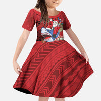Funny Santa Riding Shark Family Matching Off The Shoulder Long Sleeve Dress and Hawaiian Shirt Polynesian Tribal Christmas Spirit LT9 Daughter's Dress Red - Polynesian Pride