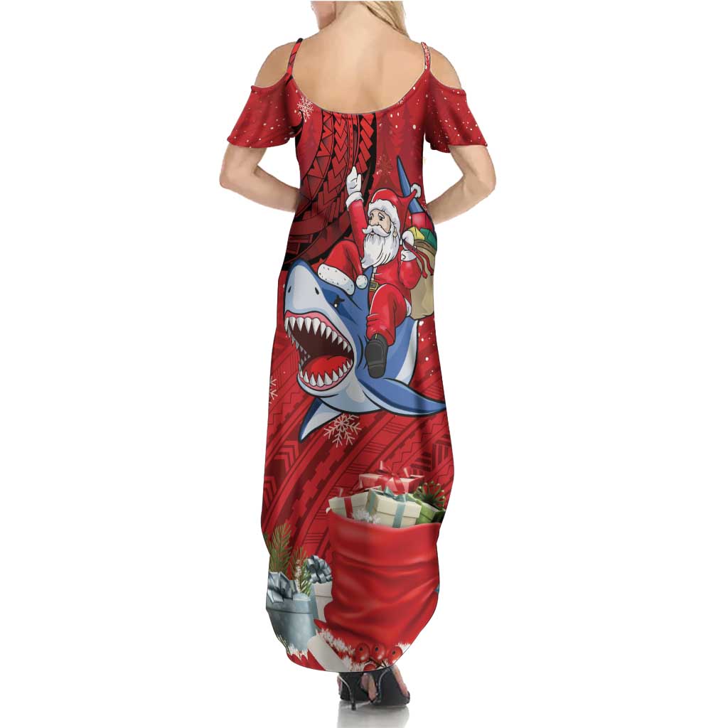 Funny Santa Riding Shark Family Matching Summer Maxi Dress and Hawaiian Shirt Polynesian Tribal Christmas Spirit - Polynesian Pride