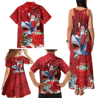 Funny Santa Riding Shark Family Matching Tank Maxi Dress and Hawaiian Shirt Polynesian Tribal Christmas Spirit - Polynesian Pride