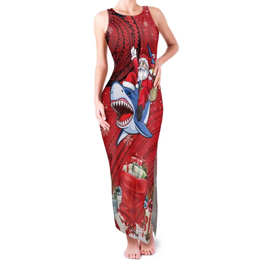 Funny Santa Riding Shark Family Matching Tank Maxi Dress and Hawaiian Shirt Polynesian Tribal Christmas Spirit - Polynesian Pride