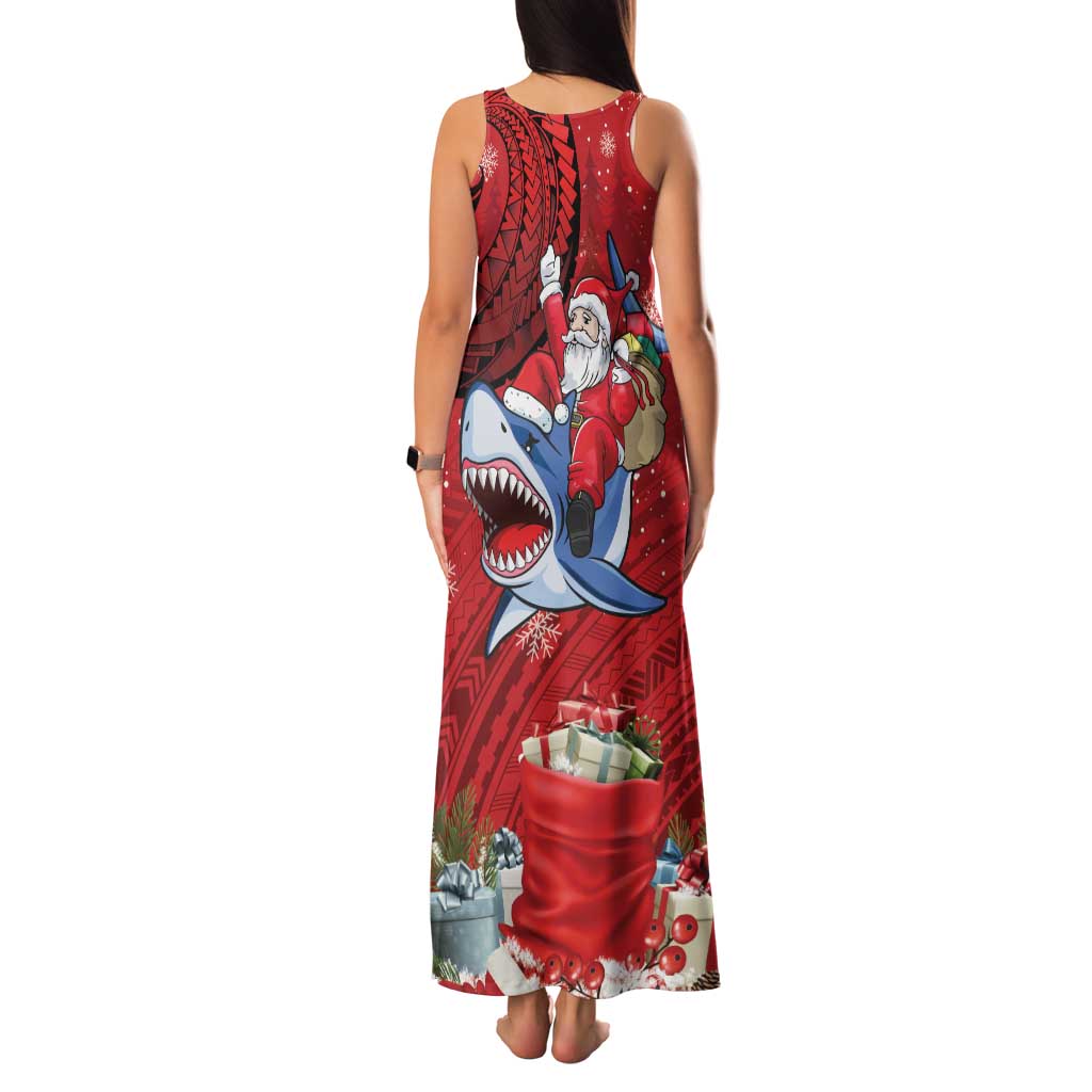 Funny Santa Riding Shark Family Matching Tank Maxi Dress and Hawaiian Shirt Polynesian Tribal Christmas Spirit - Polynesian Pride