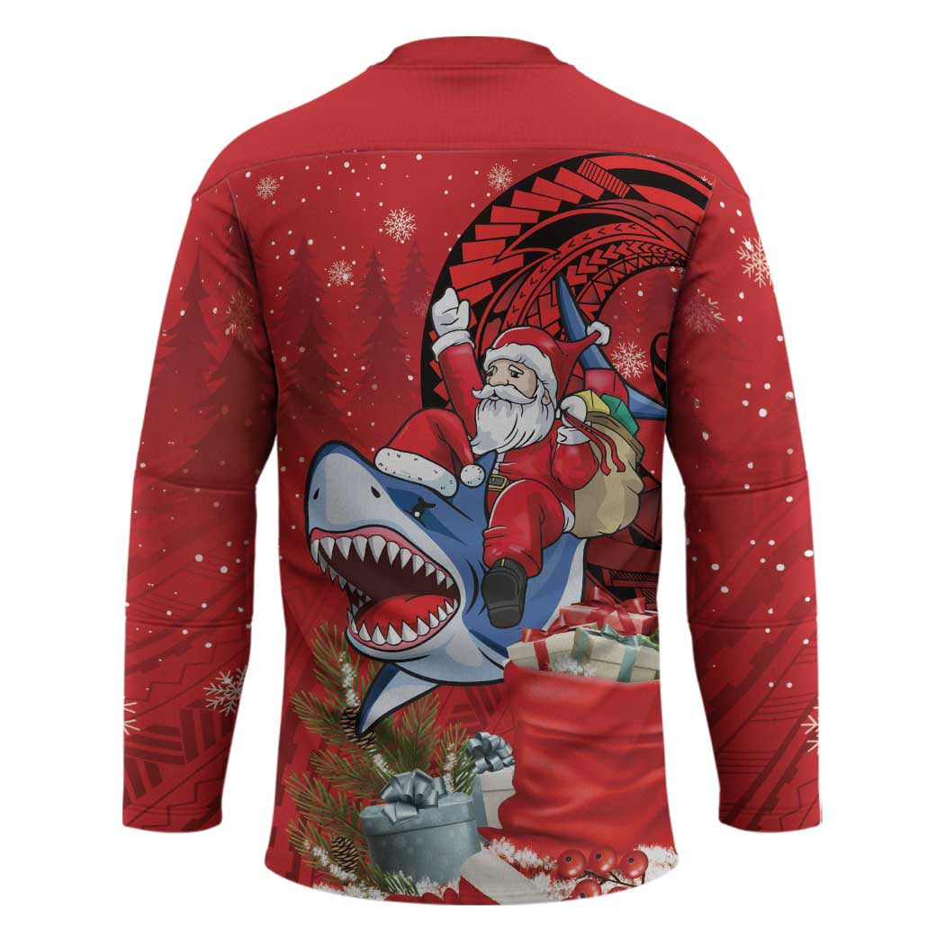 Funny Santa Riding Shark Hockey Jersey Polynesian Tribal Christmas Spirit LT9 - Polynesian Pride