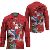 Funny Santa Riding Shark Hockey Jersey Polynesian Tribal Christmas Spirit LT9 - Polynesian Pride
