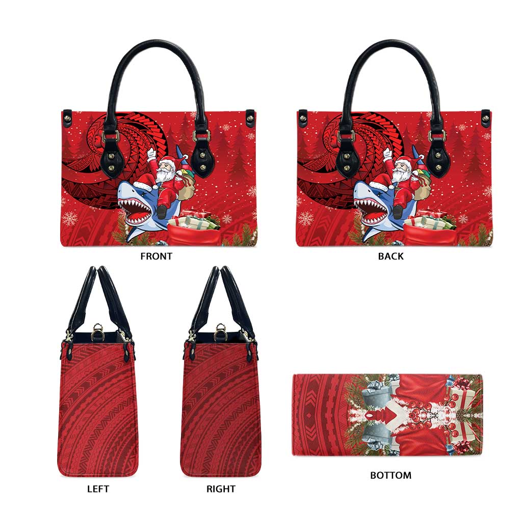 Funny Santa Riding Shark Leather Bag Polynesian Tribal Christmas Spirit - Polynesian Pride
