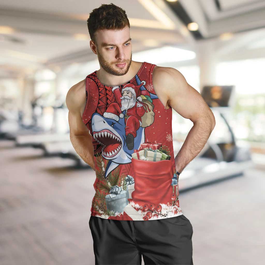 Funny Santa Riding Shark Men Tank Top Polynesian Tribal Christmas Spirit - Polynesian Pride