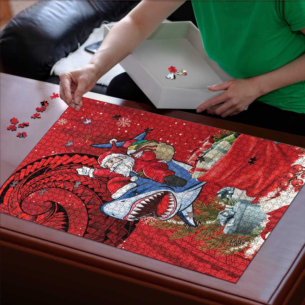 Funny Santa Riding Shark Puzzle Polynesian Tribal Christmas Spirit LT9 - Polynesian Pride
