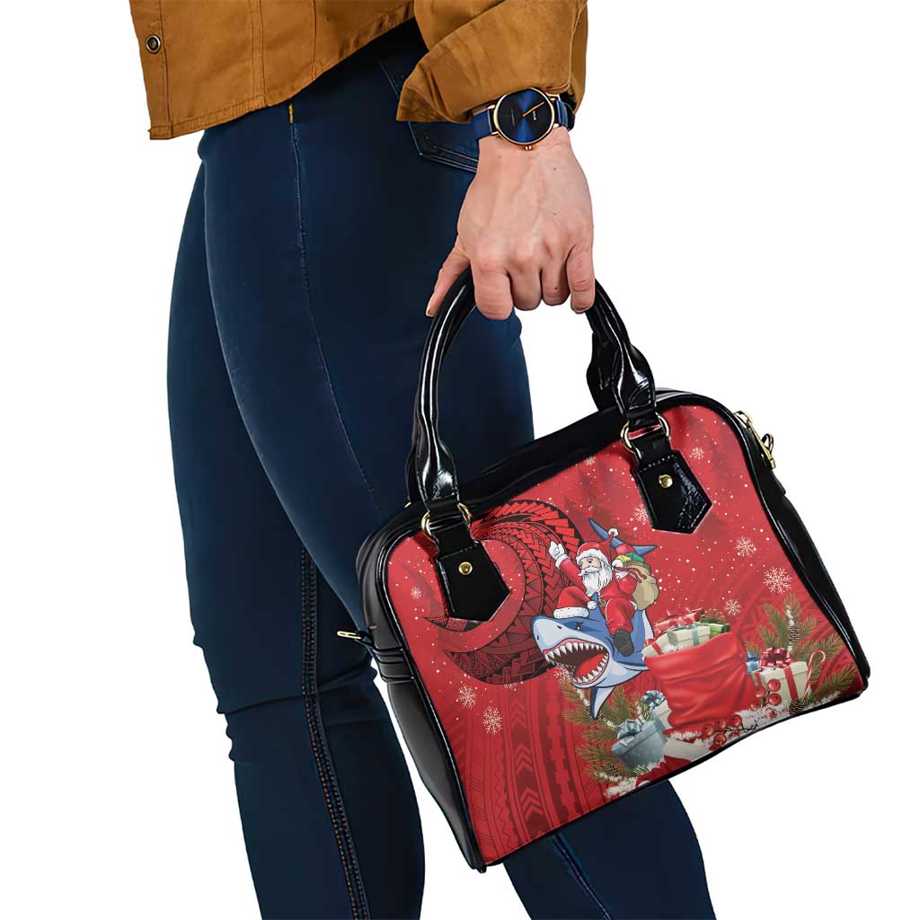 Funny Santa Riding Shark Shoulder Handbag Polynesian Tribal Christmas Spirit - Polynesian Pride