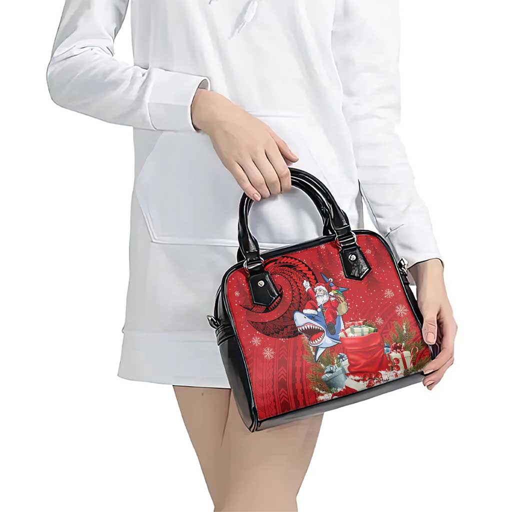 Funny Santa Riding Shark Shoulder Handbag Polynesian Tribal Christmas Spirit - Polynesian Pride