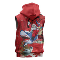 Funny Santa Riding Shark Sleeveless Zip Hoodie Polynesian Tribal Christmas Spirit LT9 - Polynesian Pride