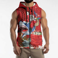 Funny Santa Riding Shark Sleeveless Zip Hoodie Polynesian Tribal Christmas Spirit LT9 - Polynesian Pride
