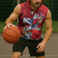 Funny Santa Riding Shark Sleeveless Zip Hoodie Polynesian Tribal Christmas Spirit LT9 - Polynesian Pride