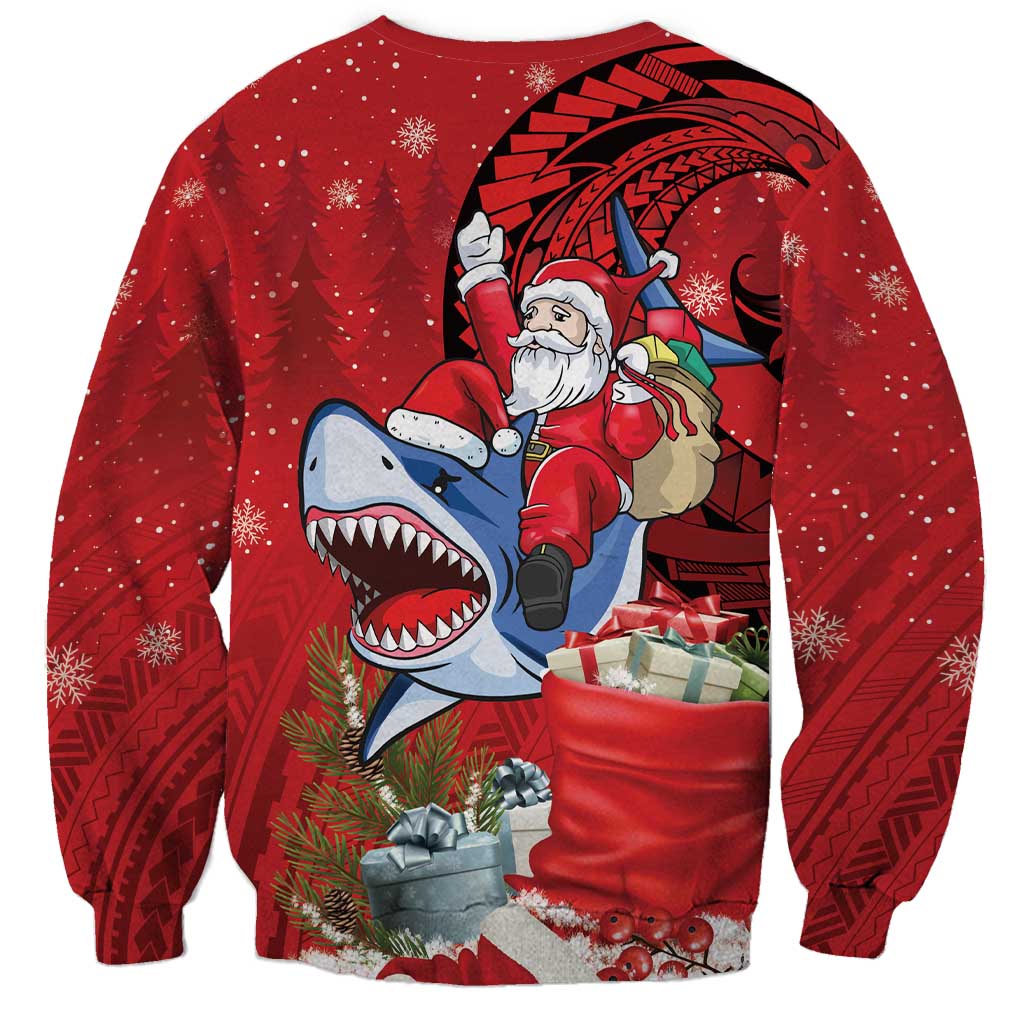 Funny Santa Riding Shark Sweatshirt Polynesian Tribal Christmas Spirit LT9 - Polynesian Pride