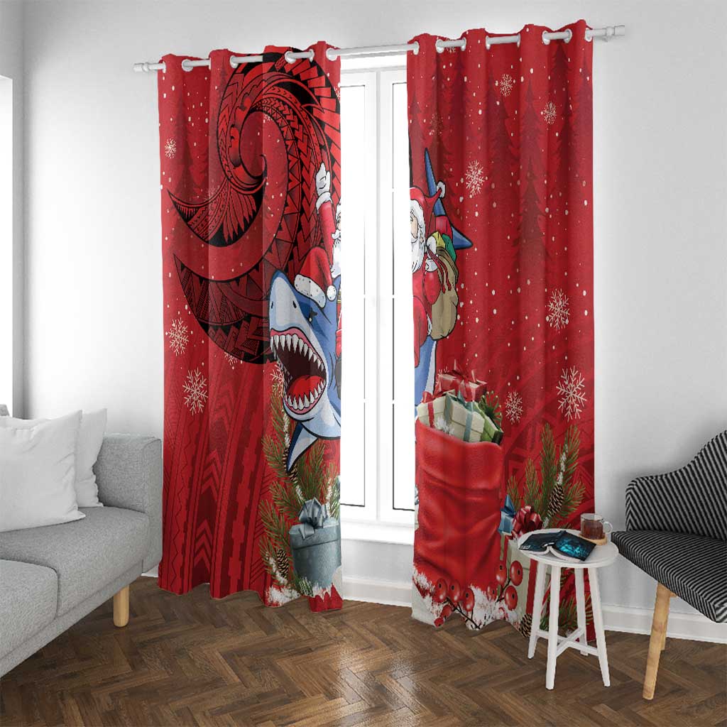Funny Santa Riding Shark Window Curtain Polynesian Tribal Christmas Spirit - Polynesian Pride