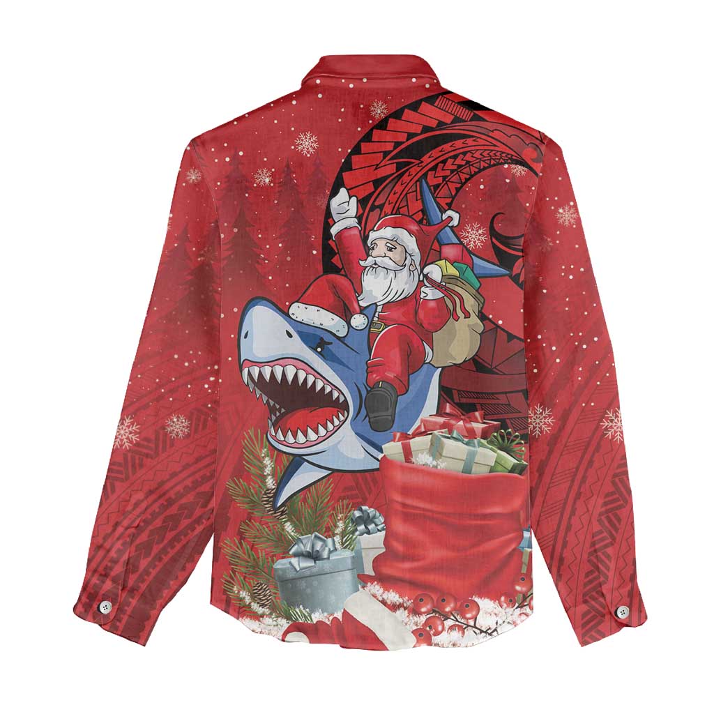 Funny Santa Riding Shark Women Casual Shirt Polynesian Tribal Christmas Spirit - Polynesian Pride
