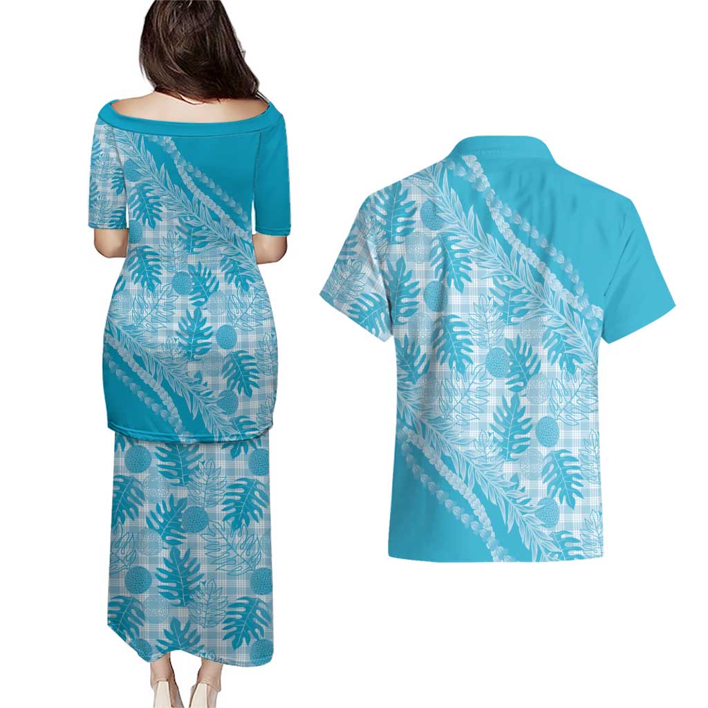 Hawaii Breadfruit Palaka Couples Matching Puletasi and Hawaiian Shirt Polu Maile Lei - Polynesian Pride