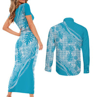 Hawaii Breadfruit Palaka Couples Matching Short Sleeve Bodycon Dress and Long Sleeve Button Shirt Polu Maile Lei - Polynesian Pride