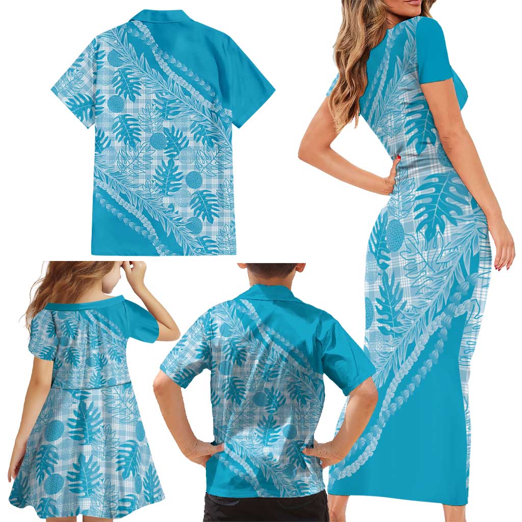 Hawaii Breadfruit Palaka Family Matching Short Sleeve Bodycon Dress and Hawaiian Shirt Polu Maile Lei - Polynesian Pride