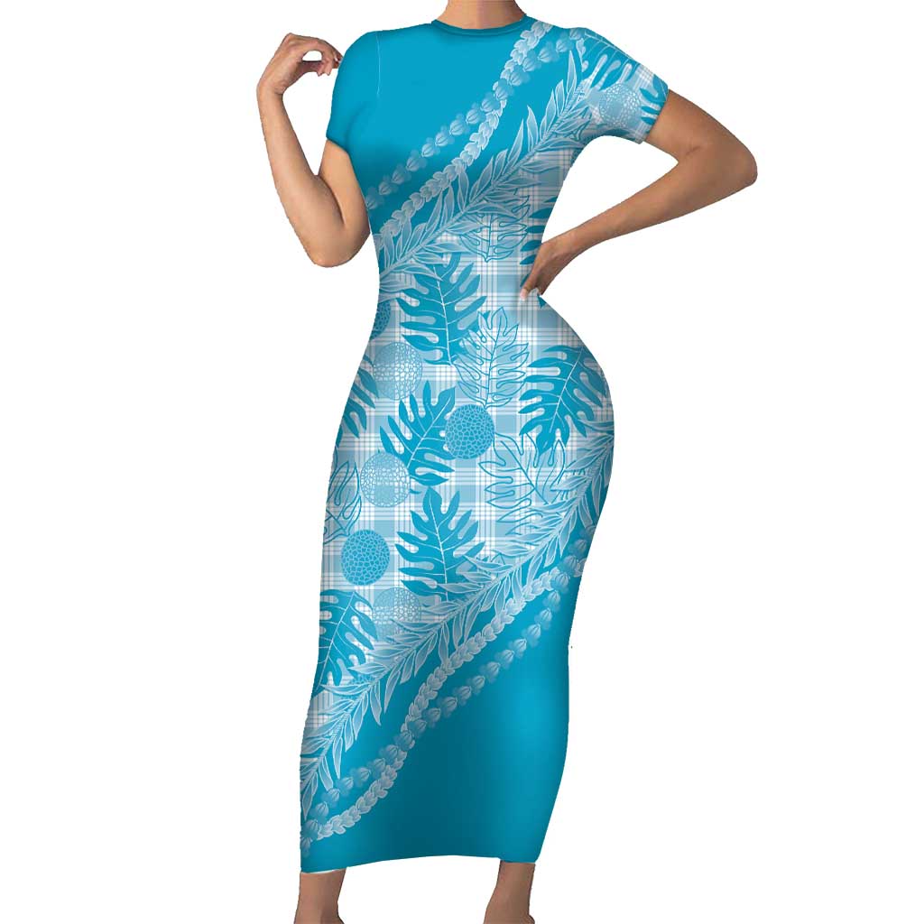 Hawaii Breadfruit Palaka Family Matching Short Sleeve Bodycon Dress and Hawaiian Shirt Polu Maile Lei - Polynesian Pride