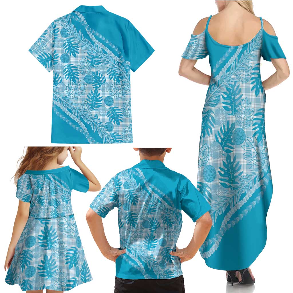 Hawaii Breadfruit Palaka Family Matching Summer Maxi Dress and Hawaiian Shirt Polu Maile Lei - Polynesian Pride