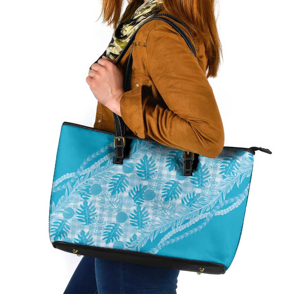 Hawaii Breadfruit Palaka Leather Tote Bag Polu Maile Lei - Polynesian Pride