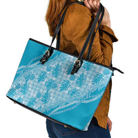 Hawaii Breadfruit Palaka Leather Tote Bag Polu Maile Lei - Polynesian Pride