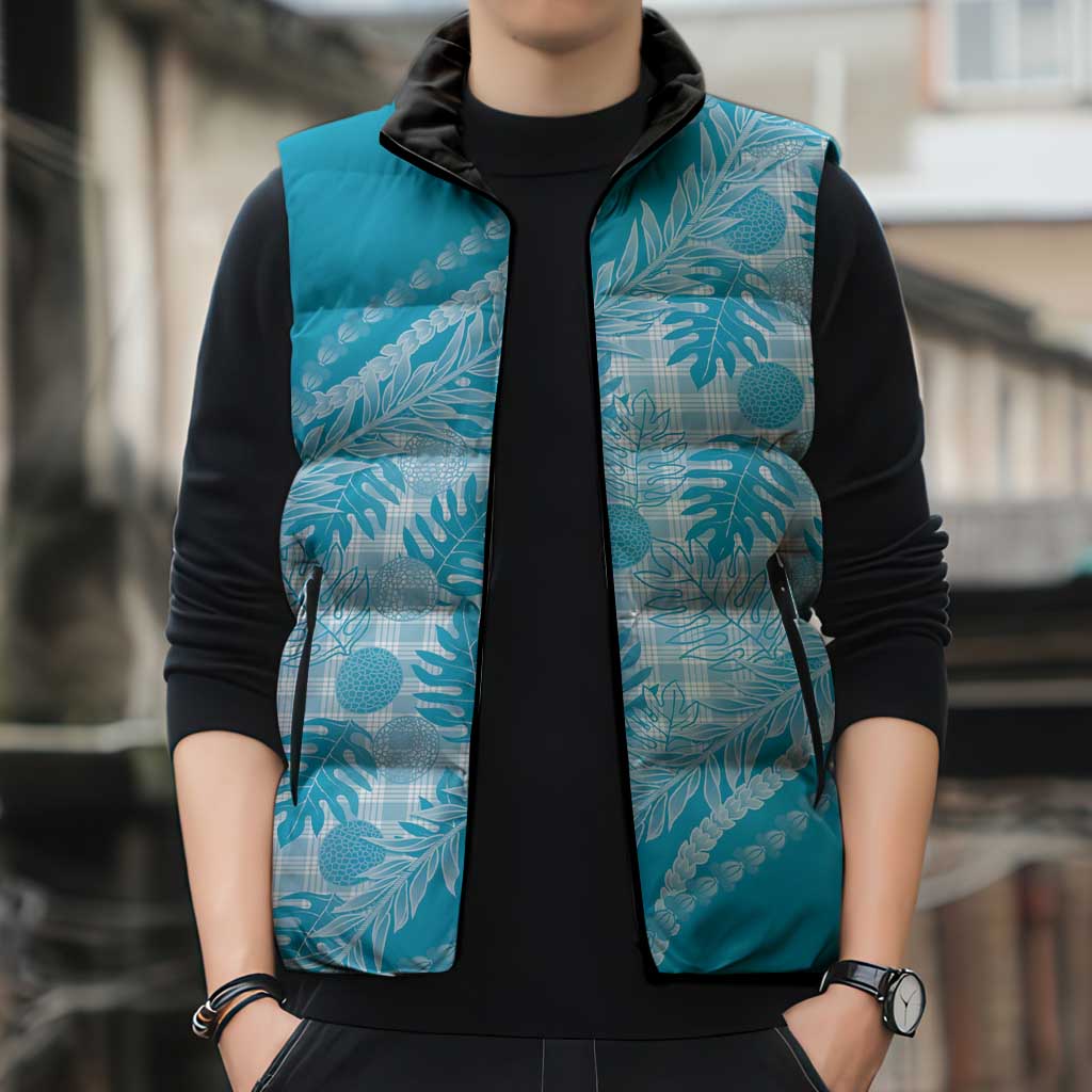 Hawaii Breadfruit Palaka Sleeveless Puffer Jacket Polu Maile Lei - Polynesian Pride