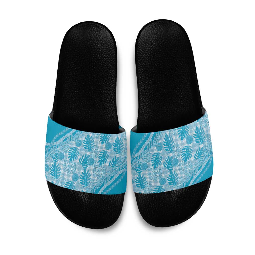 Hawaii Breadfruit Palaka Slide Sandals Polu Maile Lei - Polynesian Pride
