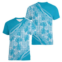 Hawaii Breadfruit Palaka Women V-Neck T-Shirt Polu Maile Lei LT9 - Polynesian Pride