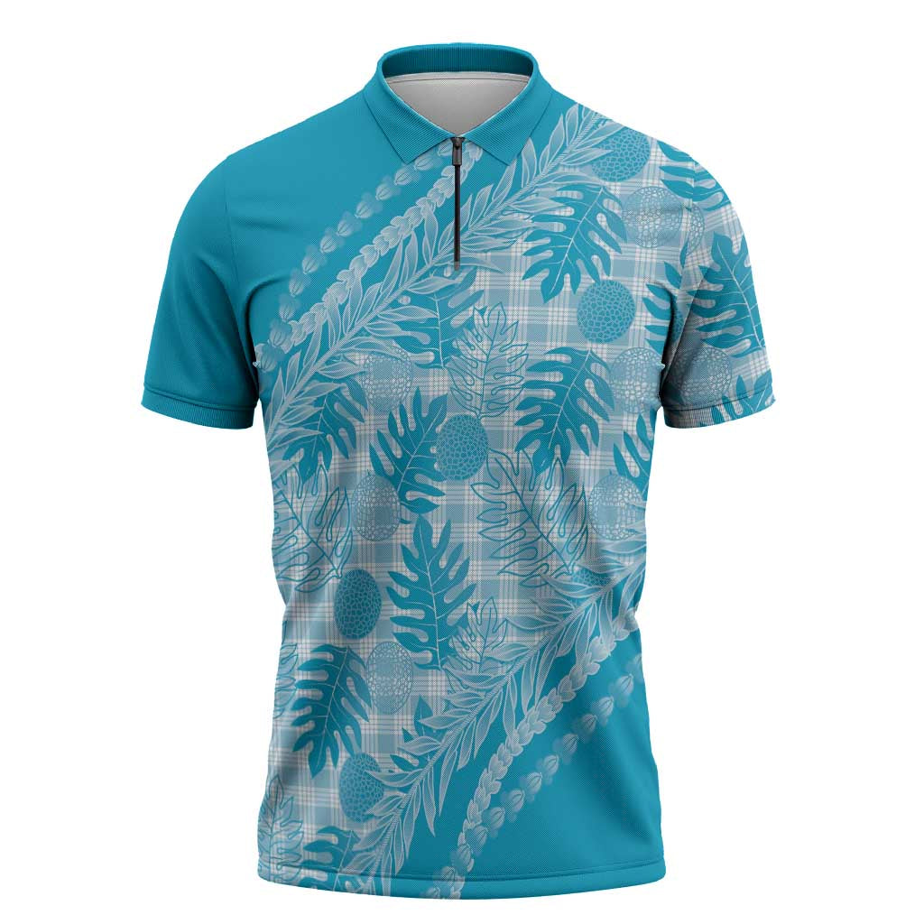 Hawaii Breadfruit Palaka Zipper Polo Shirt Polu Maile Lei - Polynesian Pride