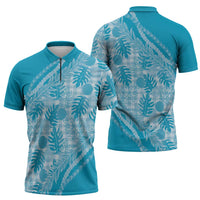 Hawaii Breadfruit Palaka Zipper Polo Shirt Polu Maile Lei - Polynesian Pride