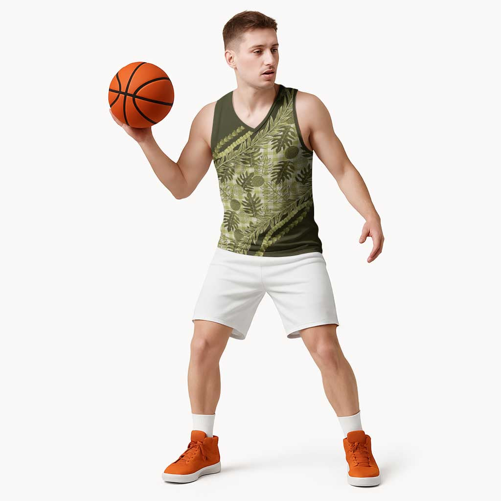 Hawaii Breadfruit Palaka Basketball Jersey Omaomao Maile Lei - Polynesian Pride