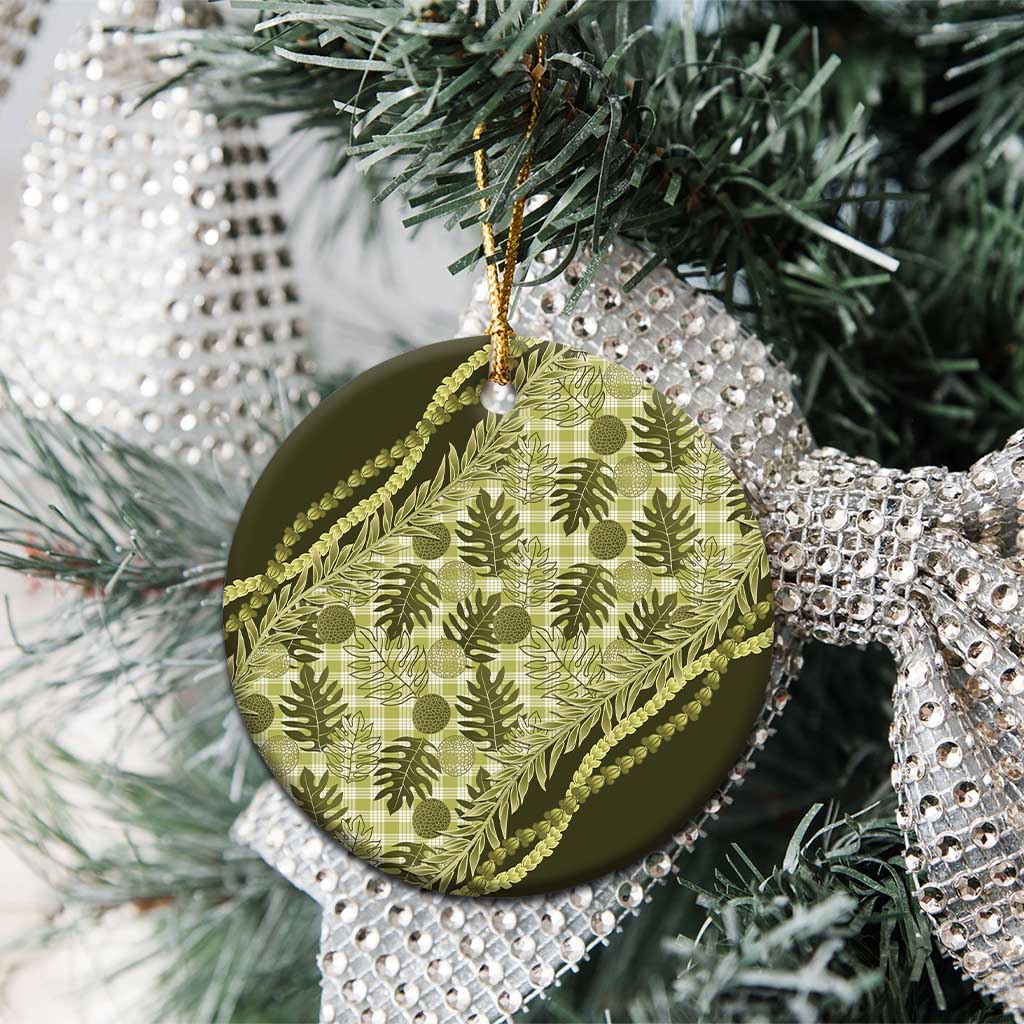 Hawaii Breadfruit Palaka Ceramic Ornament Omaomao Maile Lei - Polynesian Pride