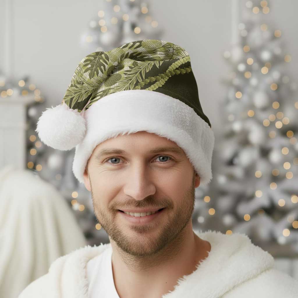 Hawaii Breadfruit Palaka Christmas Santa Hat Omaomao Maile Lei - Polynesian Pride