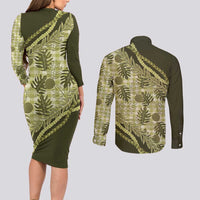 Hawaii Breadfruit Palaka Couples Matching Long Sleeve Bodycon Dress and Long Sleeve Button Shirt Omaomao Maile Lei LT9 - Polynesian Pride