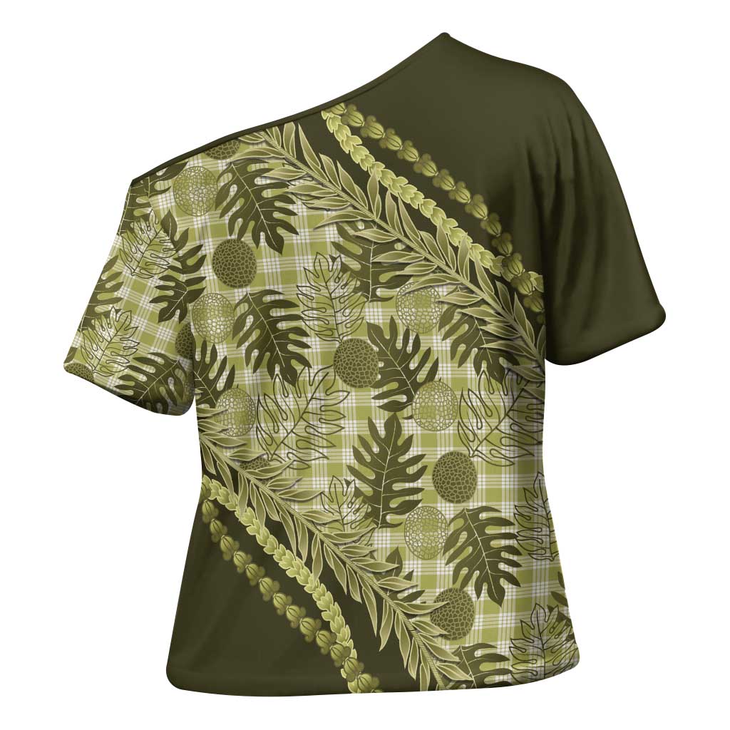 Hawaii Breadfruit Palaka Cross Shoulder Shirt Omaomao Maile Lei - Polynesian Pride