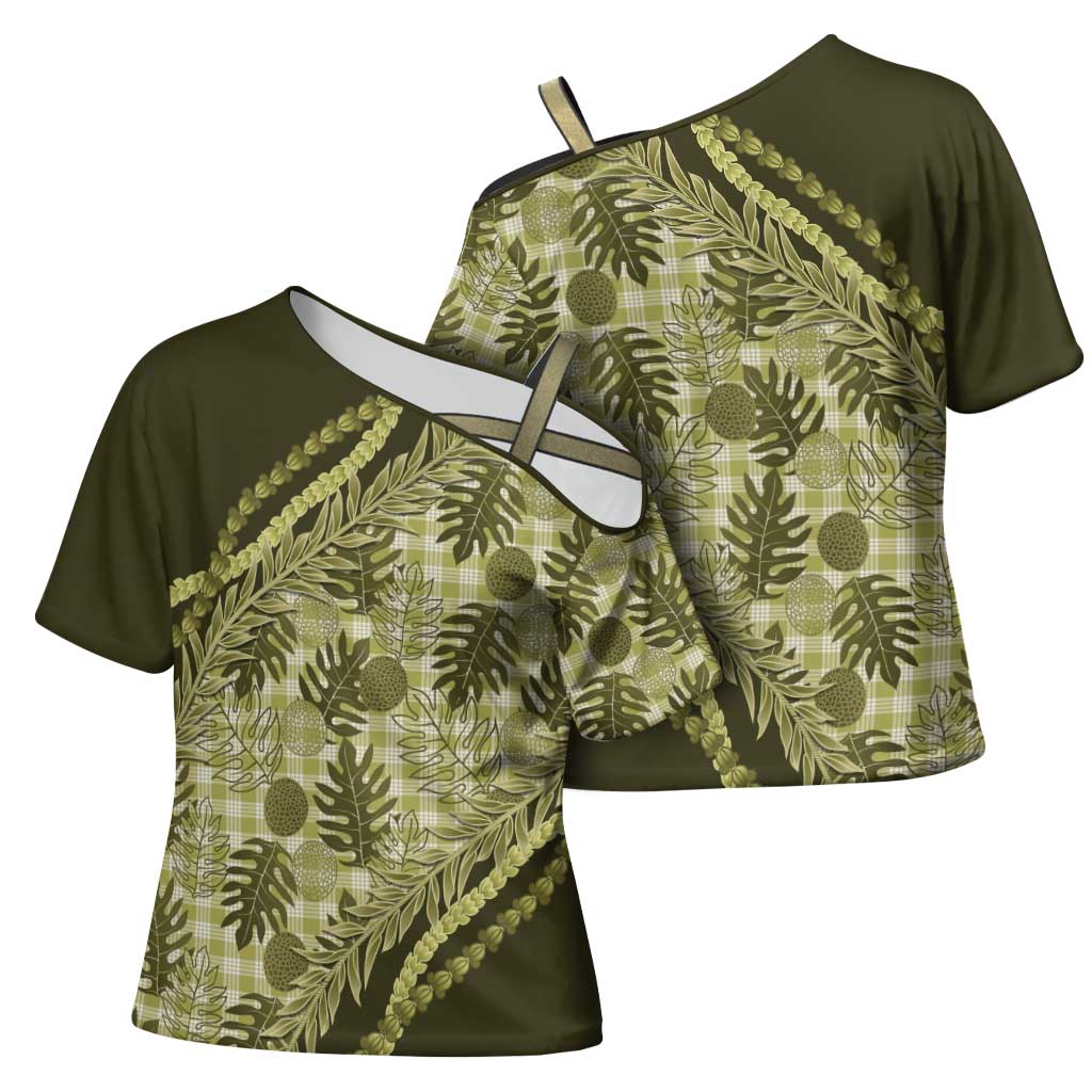 Hawaii Breadfruit Palaka Cross Shoulder Shirt Omaomao Maile Lei - Polynesian Pride