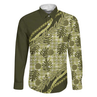 Hawaii Breadfruit Palaka Family Matching Off The Shoulder Long Sleeve Dress and Hawaiian Shirt Omaomao Maile Lei - Polynesian Pride
