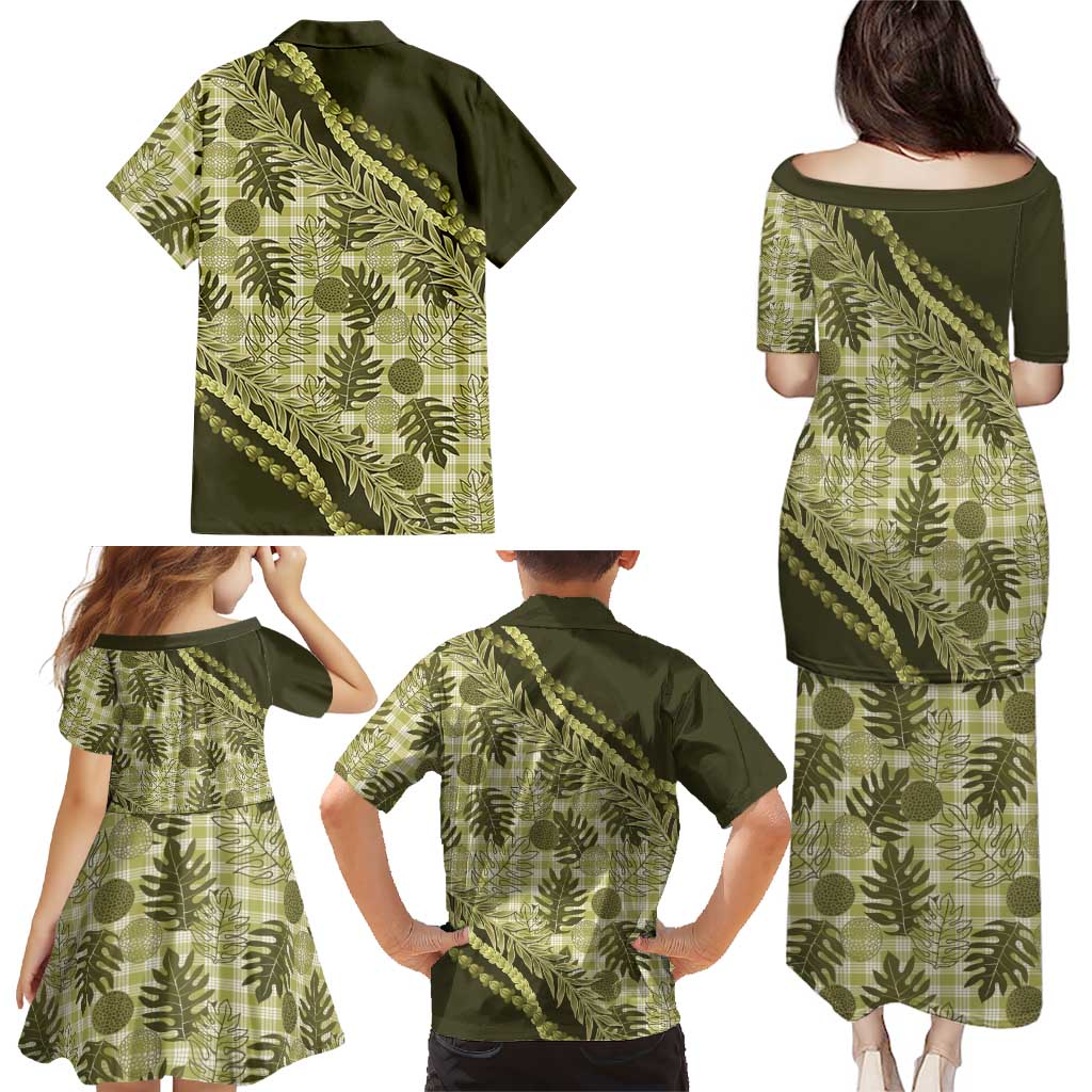 Hawaii Breadfruit Palaka Family Matching Puletasi and Hawaiian Shirt Omaomao Maile Lei - Polynesian Pride