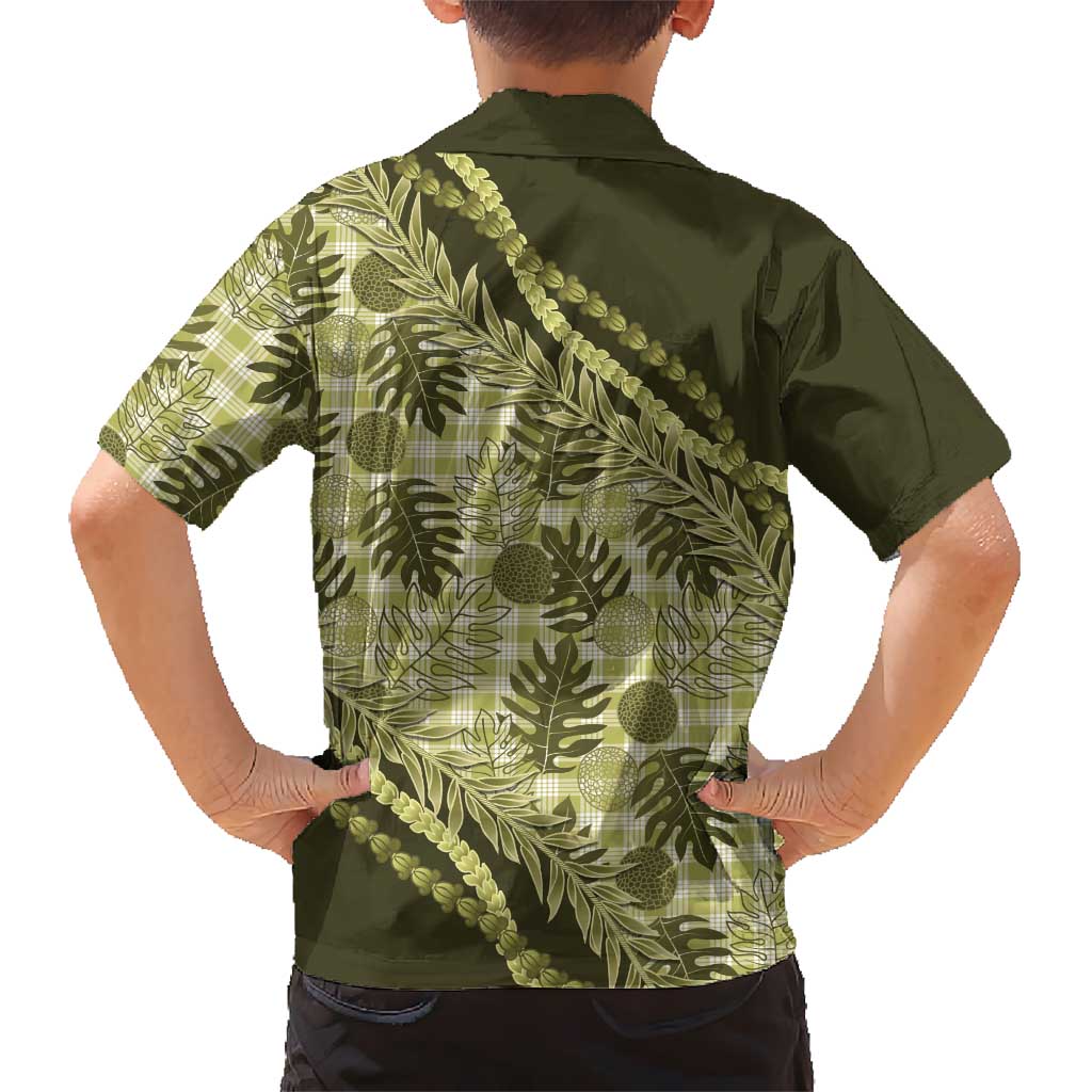Hawaii Breadfruit Palaka Family Matching Short Sleeve Bodycon Dress and Hawaiian Shirt Omaomao Maile Lei - Polynesian Pride