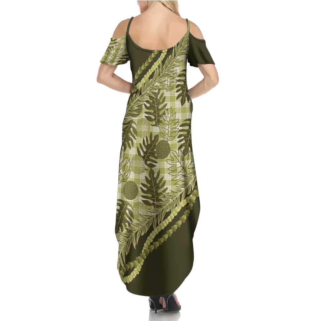 Hawaii Breadfruit Palaka Family Matching Summer Maxi Dress and Hawaiian Shirt Omaomao Maile Lei - Polynesian Pride