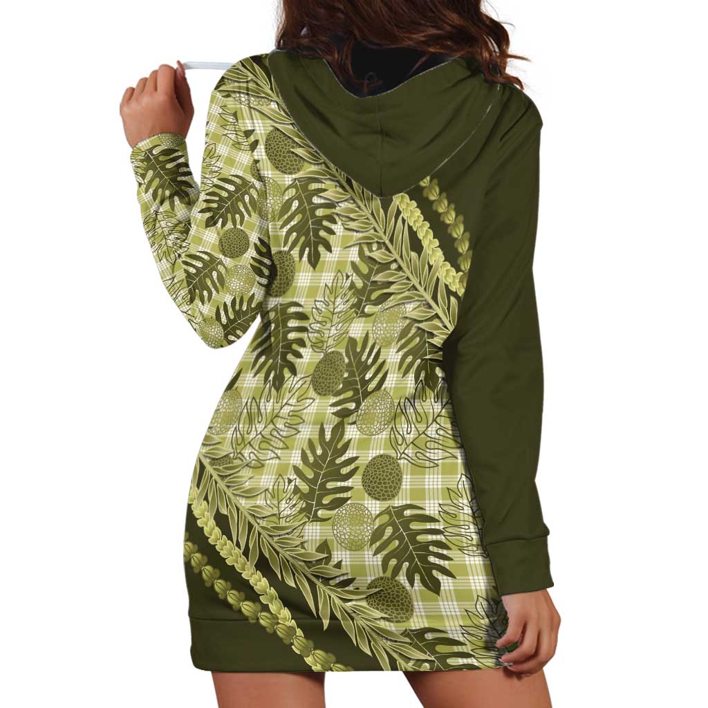 Hawaii Breadfruit Palaka Hoodie Dress Omaomao Maile Lei - Polynesian Pride